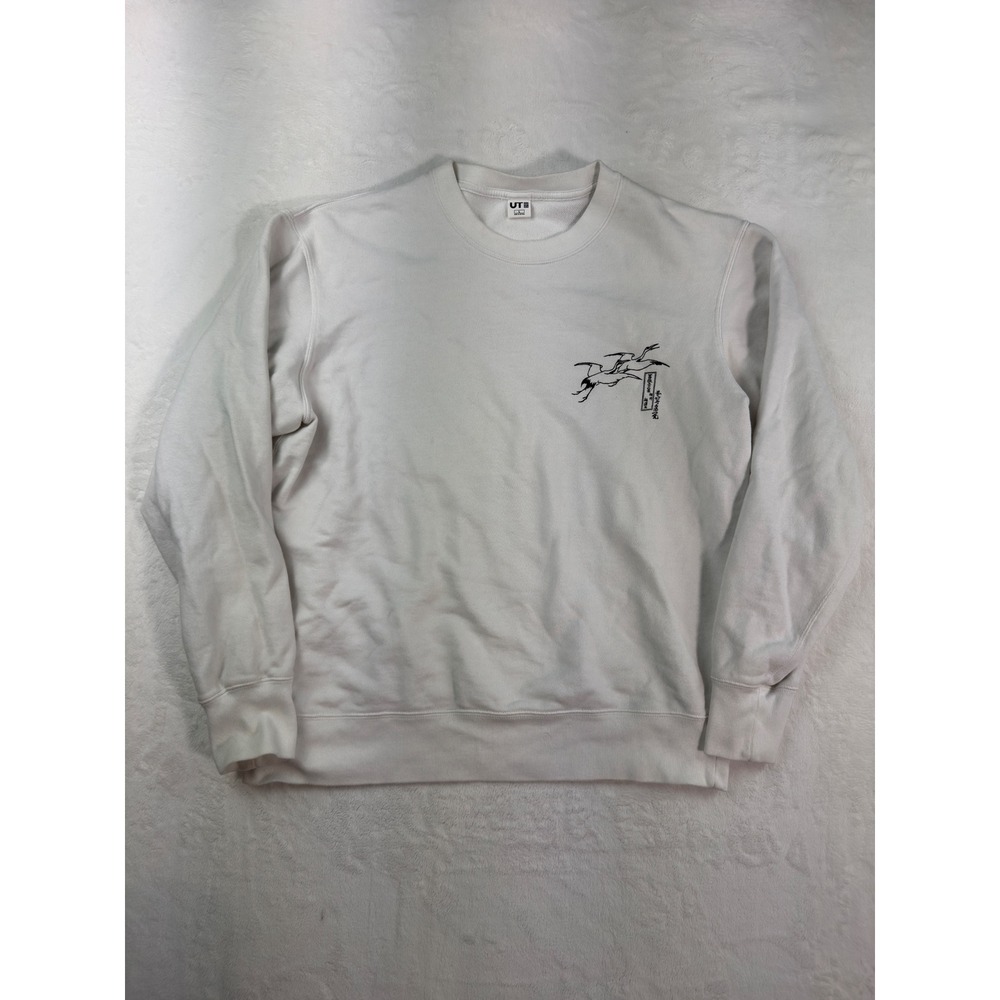 Uniqlo UT Hokusai Blue White Sweatshirt Mens Large Mt Fuji Cranes  Pullover
